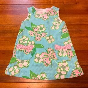 Lilly Pulitzer Pink & Blue Floral Butterfly Shift Dress Size 2T